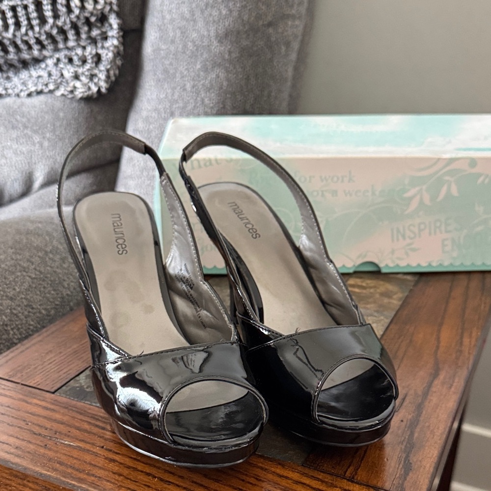 Maurices Glossy Black Slingback Heels